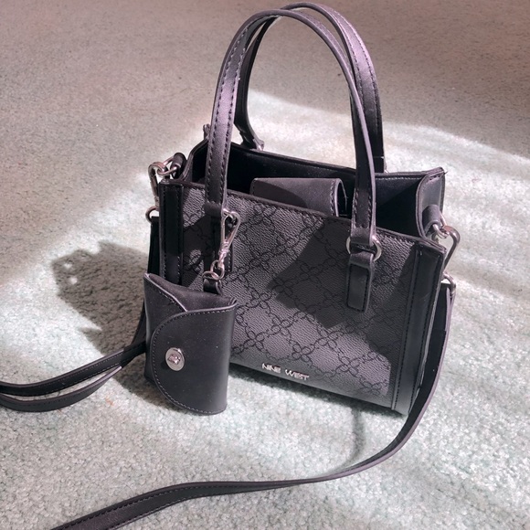 Cute Nine West Black Mini Tote Bag with Charm - Picture 1 of 16